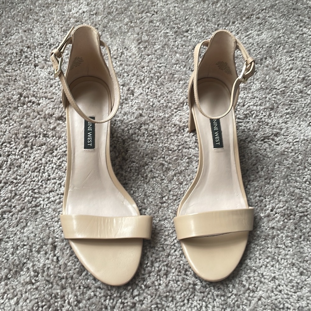 Nine West Pruce Ankle Strap Block Heels, Barely Nude